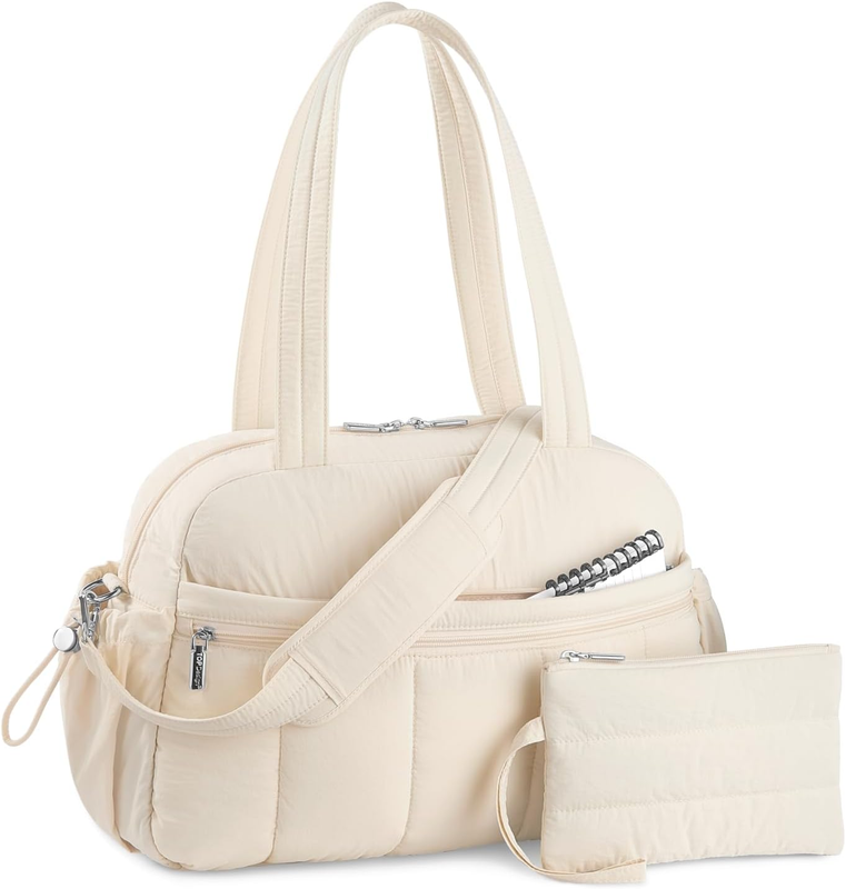 Travel Duffel Bag Women Puffer Gym Weekender Wet Pocket Carry On Beige9
