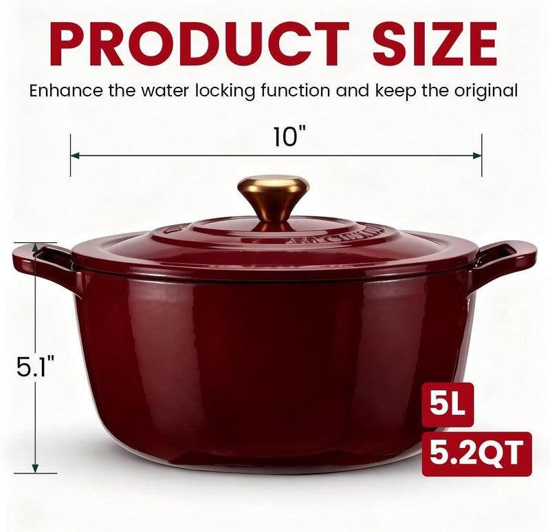 5QT Cast Iron Dutch Oven w/ Lid Sourdough Bread Baking Pot4