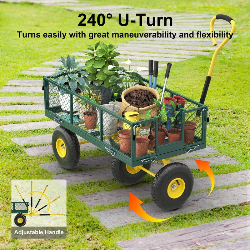 Heavy Duty Garden Cart, 900 Lbs Capacity Garden Wagon with Removable Sides, Gree2