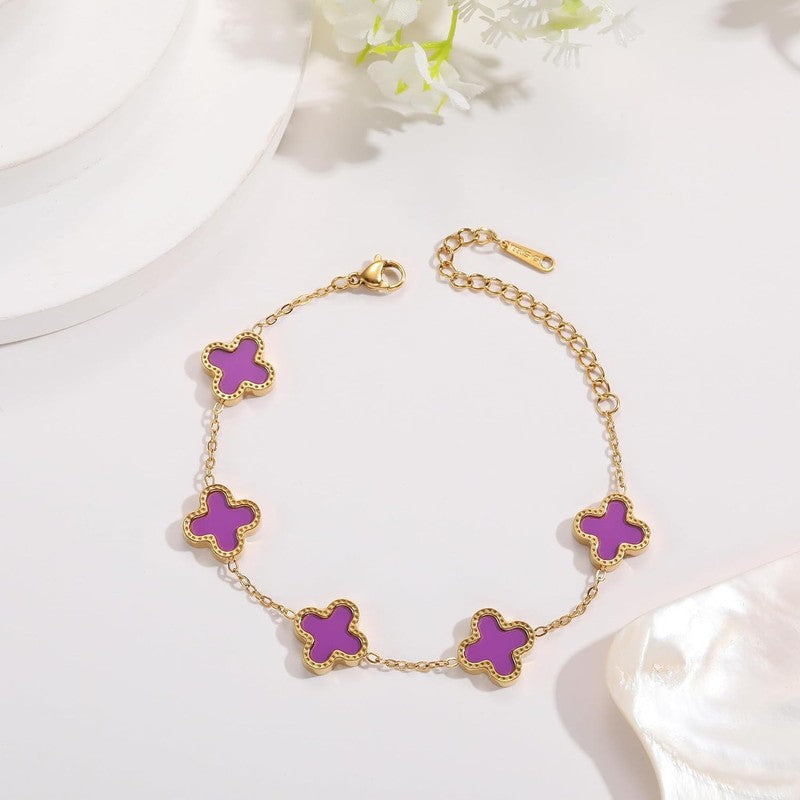 3Pcs 18K Gold Plated Clover Bracelet Set Lucky Flower Gift for Women4