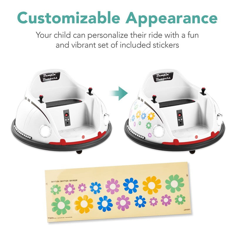 White 6V Kids Ride On Bumper Car Remote 360 Spin Harness Lights2