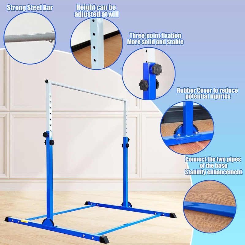Kids Gymnastic Bar 4FT Wide 5FT Adjustable Kip Bar 350lb Home & Club Use2