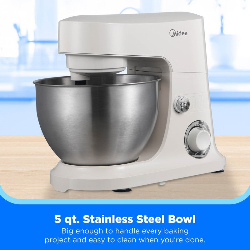 5 Quart Cream Stand Mixer, 300W Small Kitchen Mixer with Bowl, Double Hook, Hand1