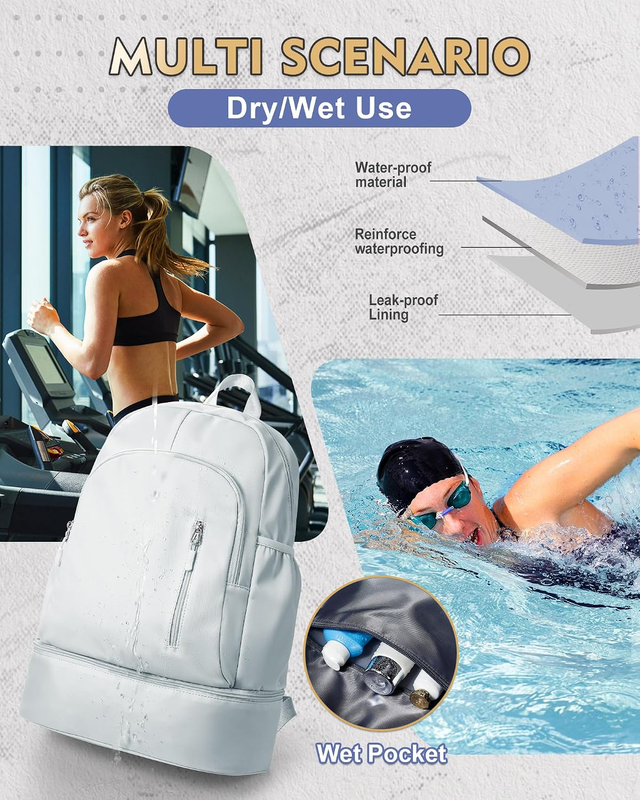 Gym Backpack for Women w/ Shoe Compartment Wet Pocket Travel Sports Bag4