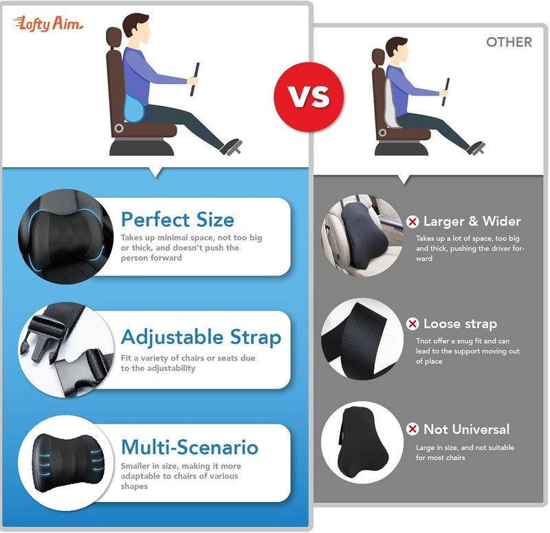 Memory Foam Lumbar Support Pillow for Car & Office Back Pain Relief   Black8