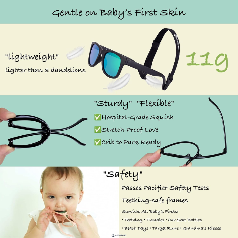   Polarized Baby Sunglasses UV400 Flexible Strap Infant Toddler 0 24 Months3