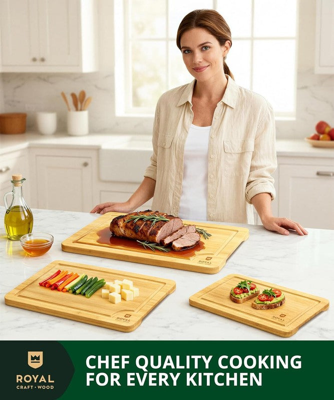 Bamboo Cutting Board Set with Juice Groove & Handles, Meal Prep & Serving5