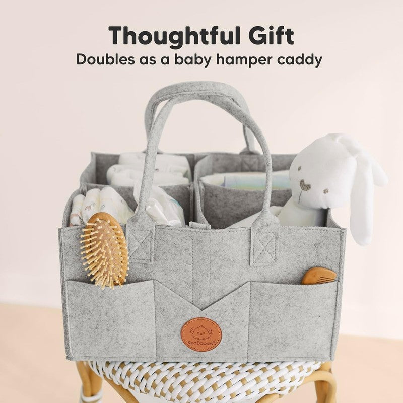 Baby Diaper Caddy Organizer w/ Handle, Portable Nursery & Car Storage Gray5