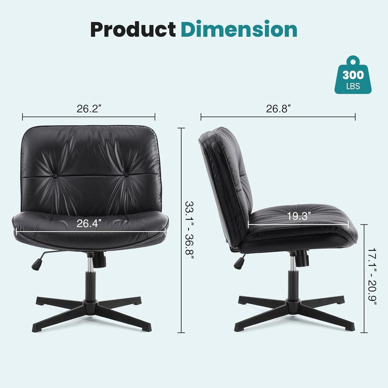 Armless Criss Cross Office Chair Wide PU Leather Swivel Black No Wheels1