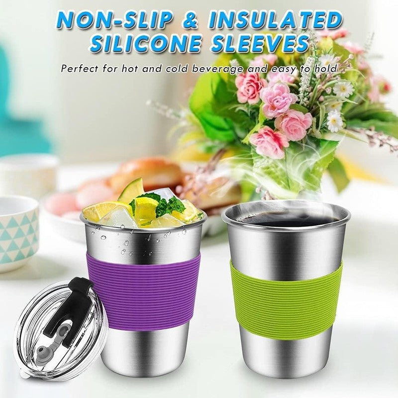6PK Kids Stainless Steel Cups 12oz w/ Lid & Sleeves Spill  Toddler Sippy Cups5