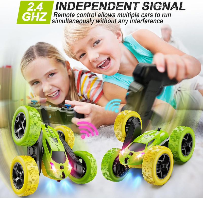 Kids RC Car 4WD Off Road Stunt 360° Flip Remote Control Yellow Green Gift2