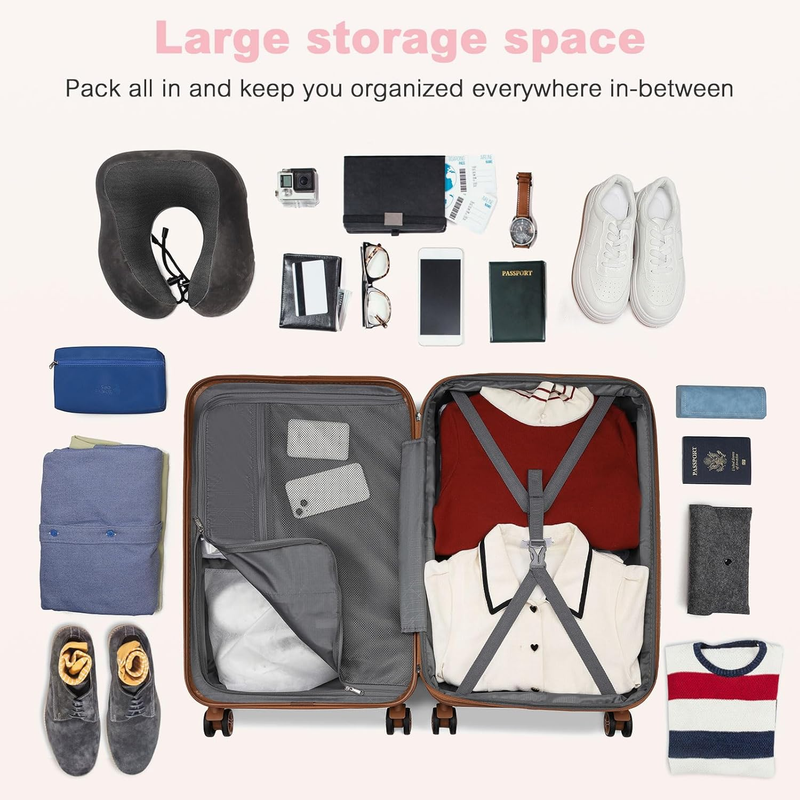 28 Inch Expandable Hardside Luggage ABS PC TSA Lock Suitcase Cream Pink4