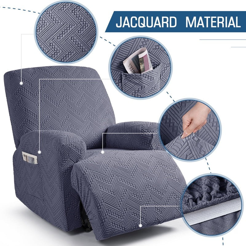 3-Piece Recliner Chair Cover Dark Gray Stretch Slipcover with Pocket4