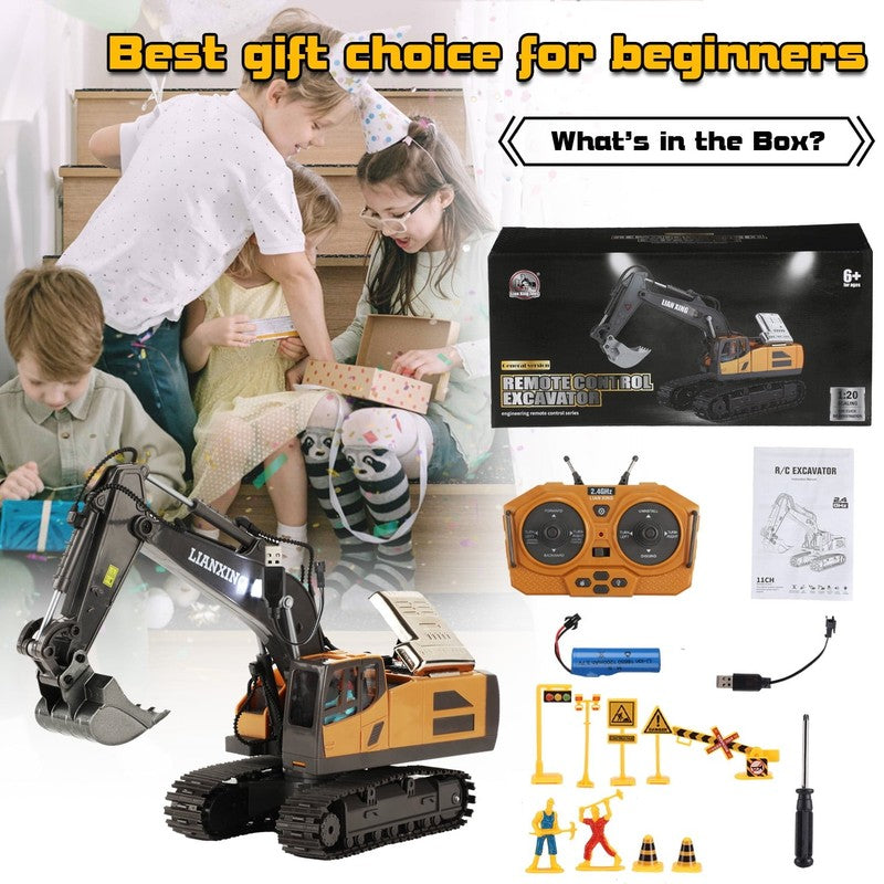 Remote Control Excavator Toys, 680° Rotation Hydraulic Car Toys with Metal Shove3