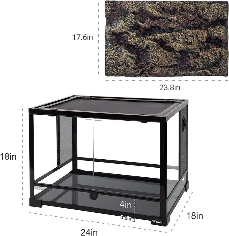34 Gal Large Glass Reptile Terrarium w/ Foam Backgrounds Double Door 24"x18"x18"2