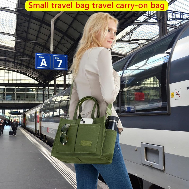 Women’s Large Canvas Tote Bag w/ Compartments Shoulder Crossbody Work Laptop7