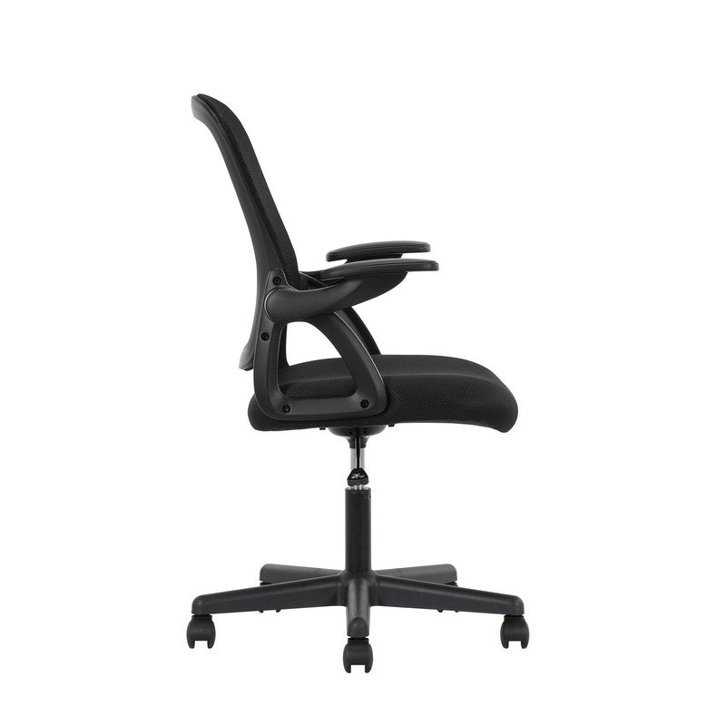 Ergonomic Mesh Back Office Chair with Flip up Arms for Adults, Black Fabric, 2756