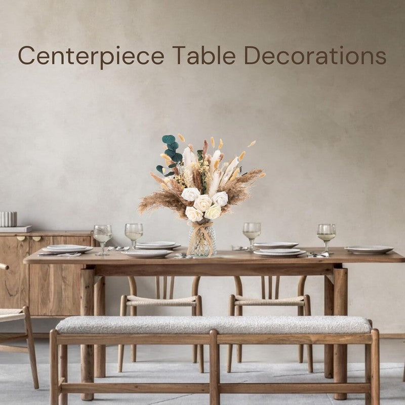 100-Pcs Artificial Flowers with Vase Dining Table Centerpiece Home Decor3