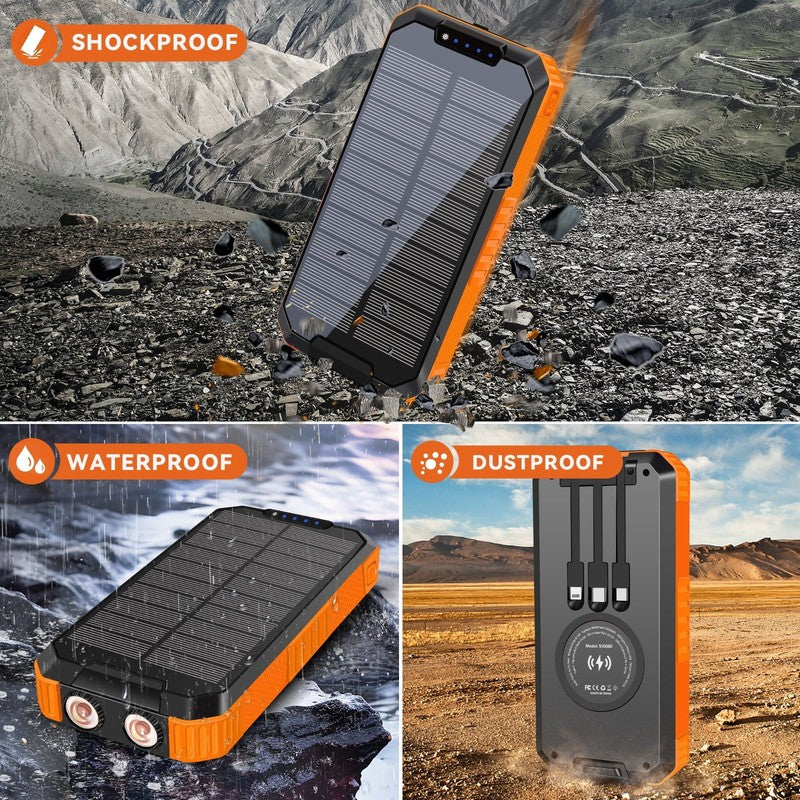 49800mAh Solar Power Bank – Portable Charger with 3 Cables, Wireless & Flashligh7