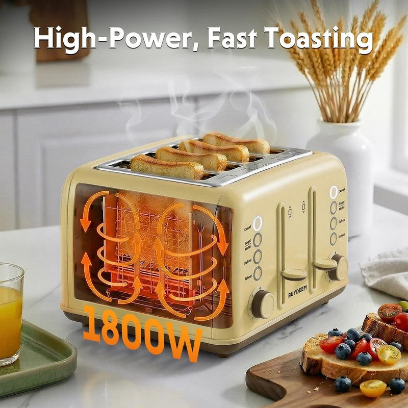 Retro 4 Slice Toaster 1800W Extra Wide Slots 7 Shade Bagel Stainless Yellow6