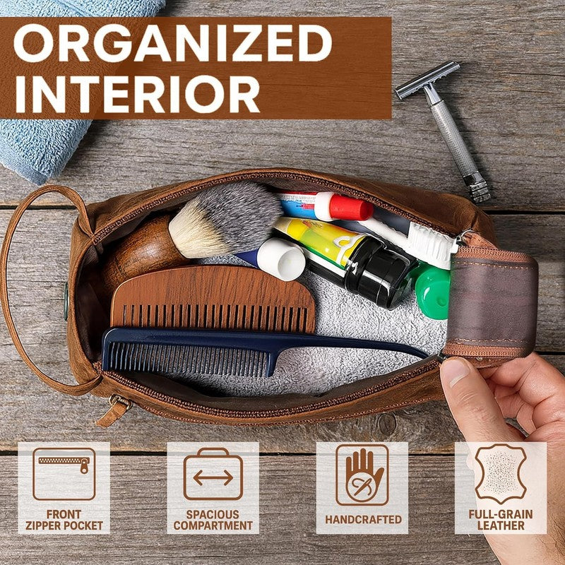Leather Toiletry Bag Dopp Kit Travel Organizer Makeup Shaving Case3