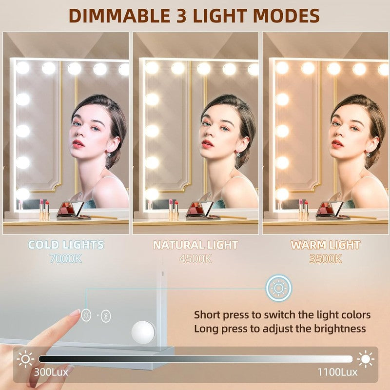Lighted Vanity Mirror with Bluetooth Speaker 22.8"x18.1" 15 Dimmable LED1