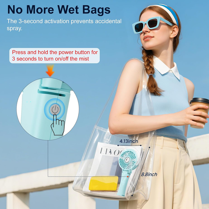 Portable Handheld Misting Fan USB Rechargeable Foldable Light Blue4