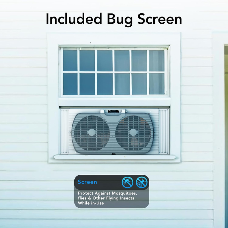 9" Window Fan 3 Speed Dual Auto Lock Expanders Exhaust w/ Removable Bug Screen3