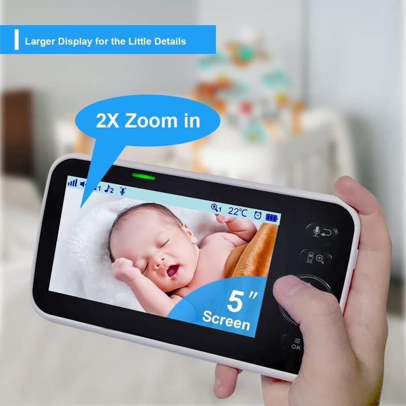 No WiFi Baby Monitor 5" Screen Pan Tilt Zoom Video Audio Night Vision HB65507