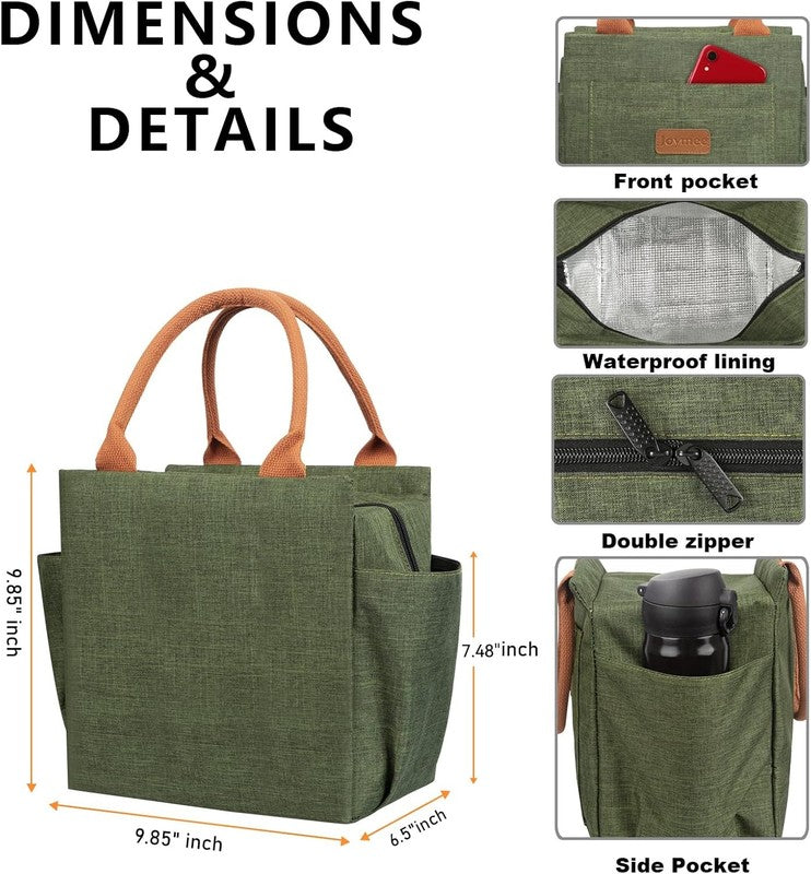 Insulated Lunch Bag Women Men Leakproof Large Cooler Tote w Bottle Holder Green1