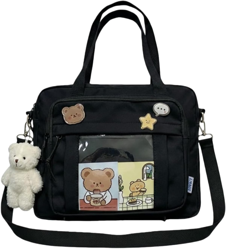 Kawaii Ita Crossbody Bag Women Pin Plush Bear Japanese Y2K Shoulder Purse10