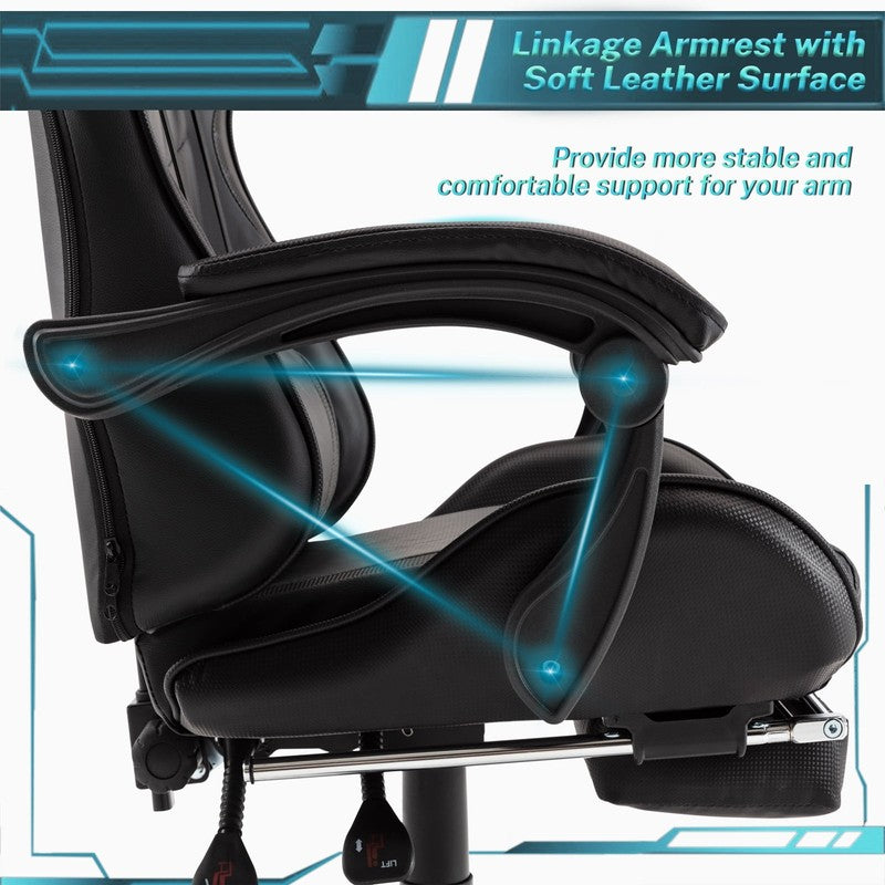 Ergonomic Gaming Chair with Footrest Massage Lumbar Support High Back Black7