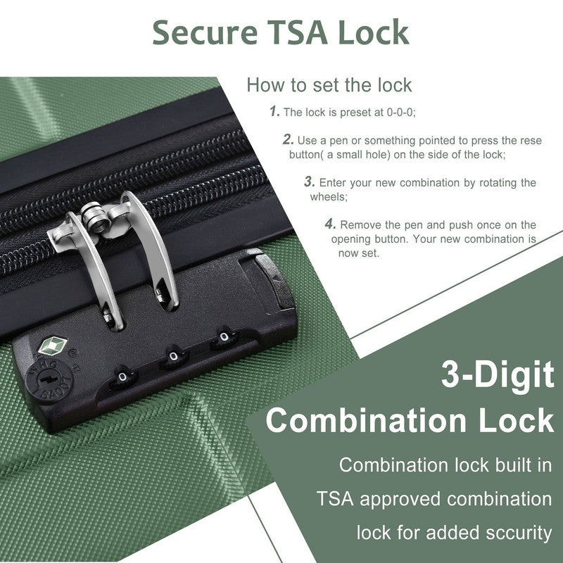 24" Carry On Luggage 65L Suitcase Wheels TSA Lock ABS+PC Lightweight Green8