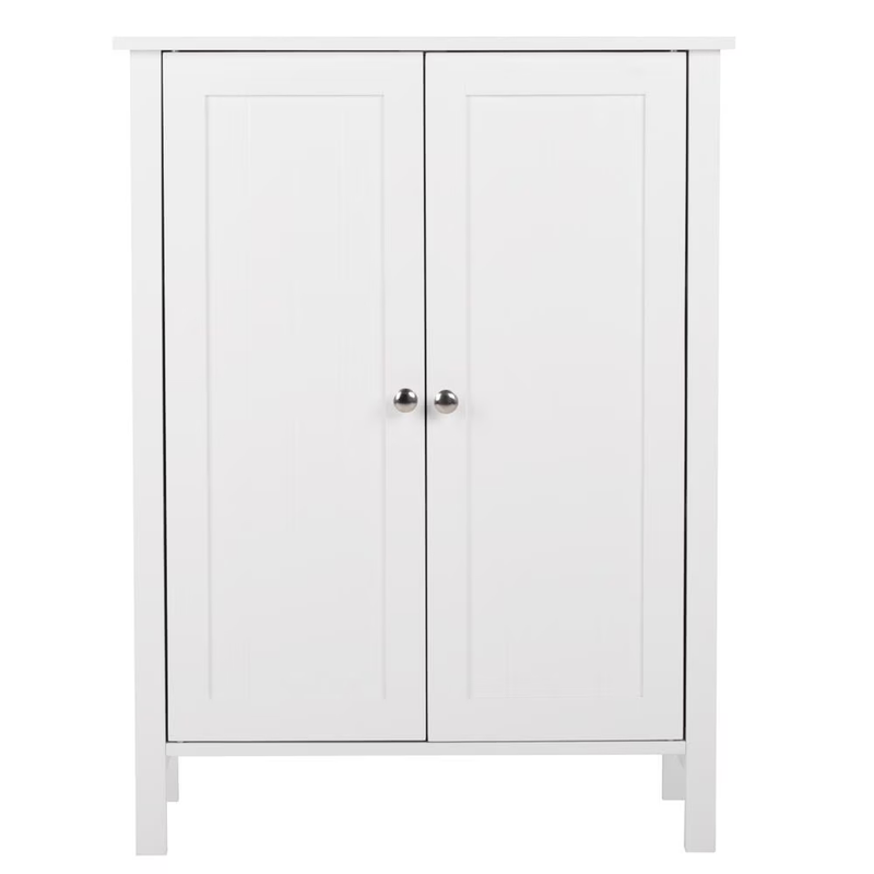 White Wooden 2 Door Bathroom Cabinet Storage with 3 Shelves Free Standing0