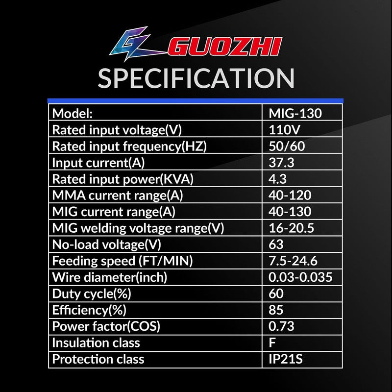 130A Portable MIG Welder,110V 2 in 1 Gasless Flux Core Mig/Stick Welding Machine8