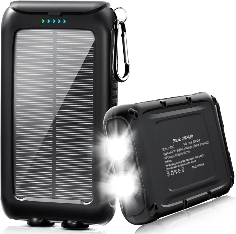49800mAh Solar Power Bank 15W Fast Charge USB-C Waterproof LED Flashlight6