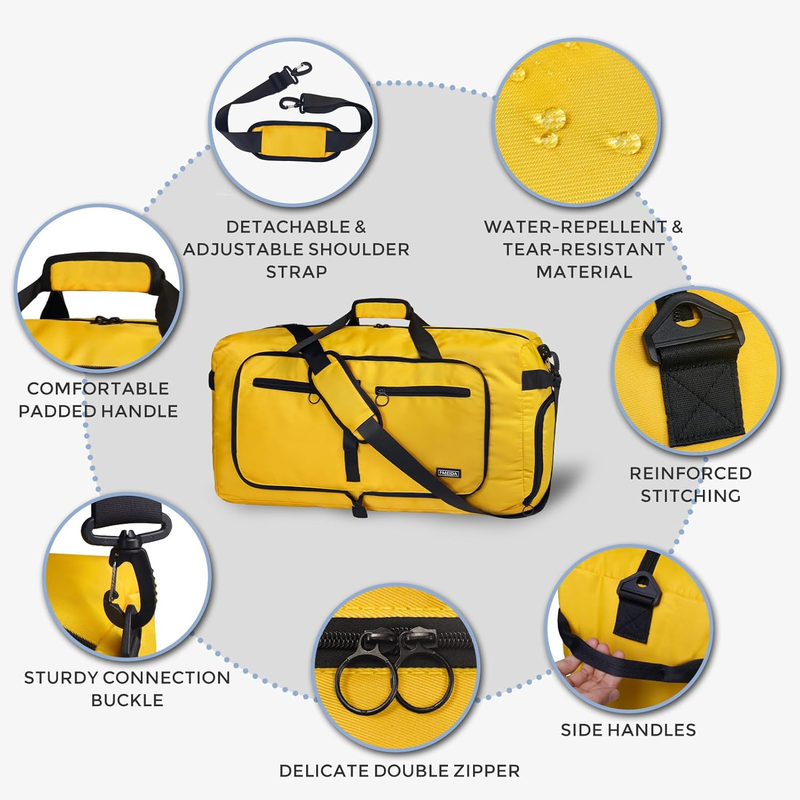 65L Travel Duffel Bag Foldable w/ Shoe Compartment Water Resistant Gray5