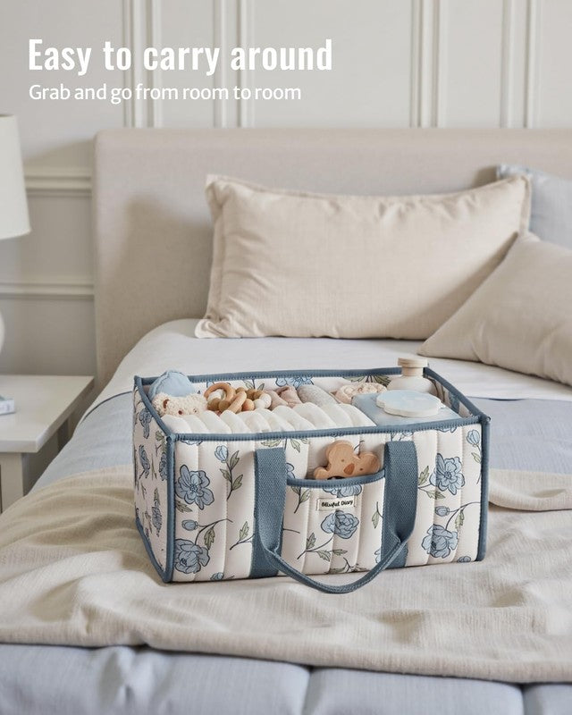 Floral Diaper Caddy Organizer Nursery Storage Basket Peony Blue3