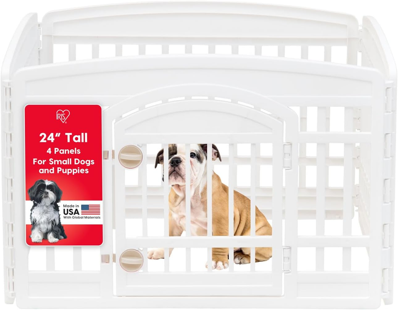 24" 4 Panel Dog Playpen w/ Door 35x35x24 Indoor Pet Fence Small Puppies White0