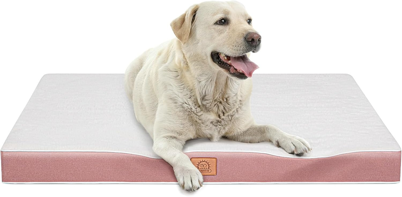 Orthopedic Dog Bed for Large Dogs   Waterproof Plush Crate Bed, Washable, Pink0