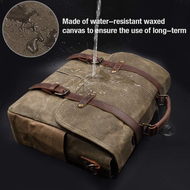 Mens Messenger Bag 15.6in Waterproof Leather Laptop Briefcase Satchel Khaki2