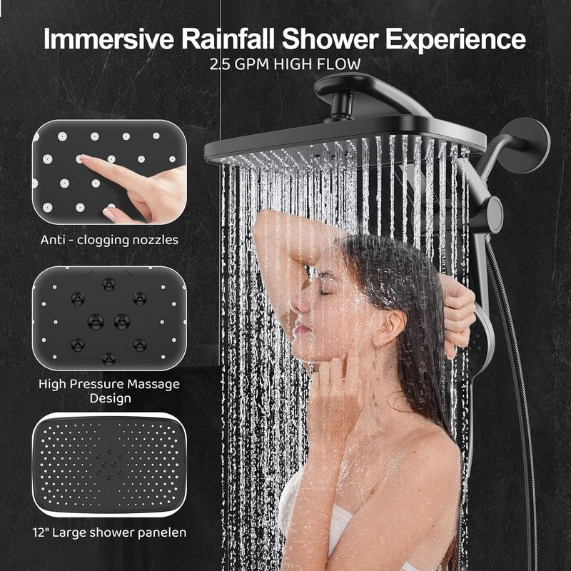 High Pressure Rain Shower Head w/ Handheld Combo Magnetic Docking & Power Jets5