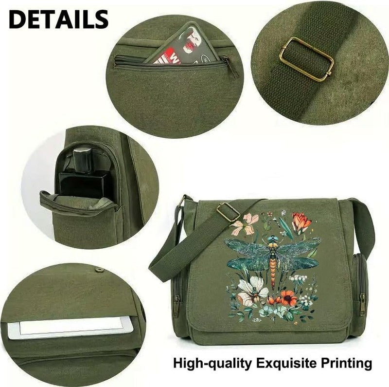 Pattern Messenger Bag Cute Canvas Crossbody Shoulder Handbag Pockets Unisex5