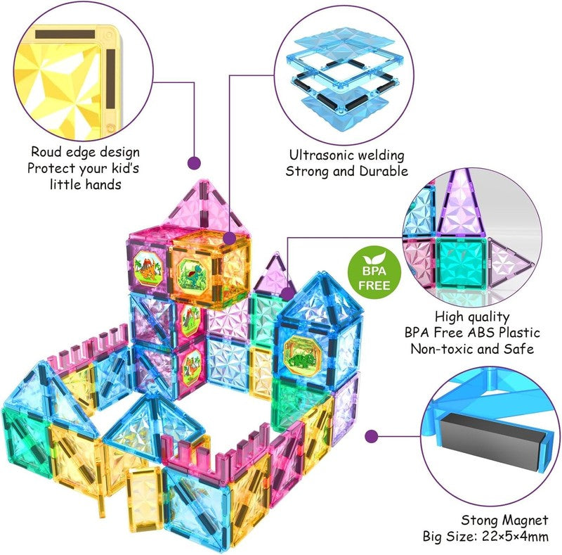 110PCS Magnetic Tiles Building Blocks STEM Toy Educational Kit Ages 3–9+1