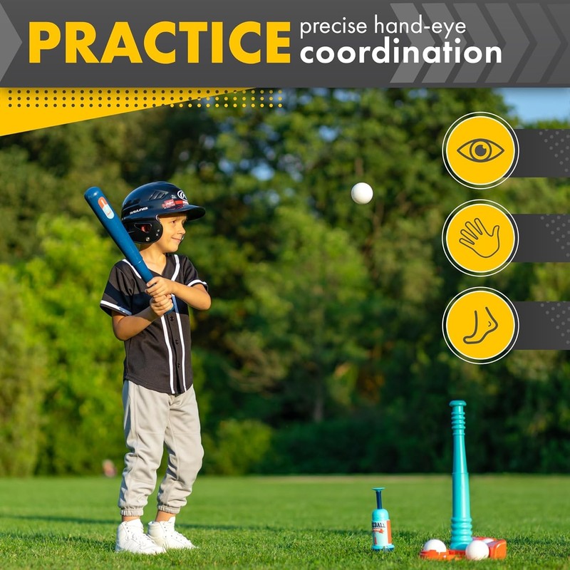 Kids T-Ball Set – Adjustable Batting Tee, 6 Balls & Pitching Machine7