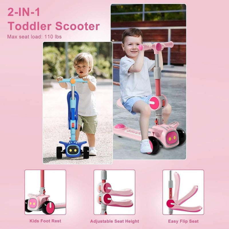 2 in 1 Kids 3 Wheel Scooter Adjustable Seat & Handlebar Non Slip Deck Ages 3 81