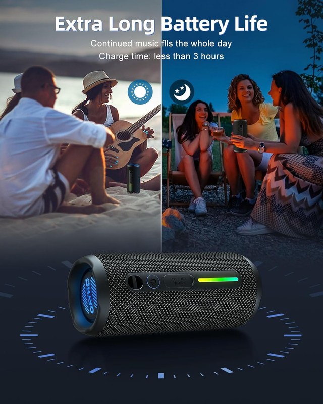 24W Bluetooth Speaker, IPX7 Waterproof, 25H Playtime, Bass Boost, LED Lights6