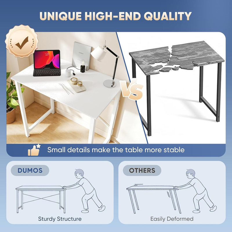 31in Computer Desk Small Study Writing Work Table White X-Shaped Frame5