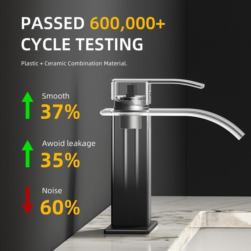 Bathroom Faucet Matte Black Modern Waterfall Bathroom Sink Faucet with Single Ha1