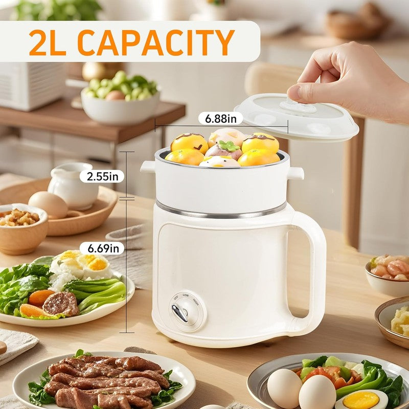 2.0L Electric Hot Pot Steamer Stainless Steel Ramen Cooker Dorm Office Travel3
